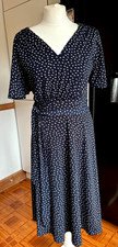 VGC Ladies H&M French SAPPHIRE Navy BLUE & WHITE Spotted Belted Tie Back Dress S