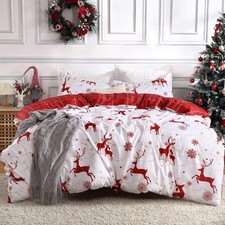 Christmas Duvet Cover Queen, Reversible Printed Comforter Cover Set Holiday D...