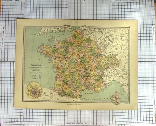 Original Old Antique Print Bartholomew Map C1790-C1900 France Switzerland 18th