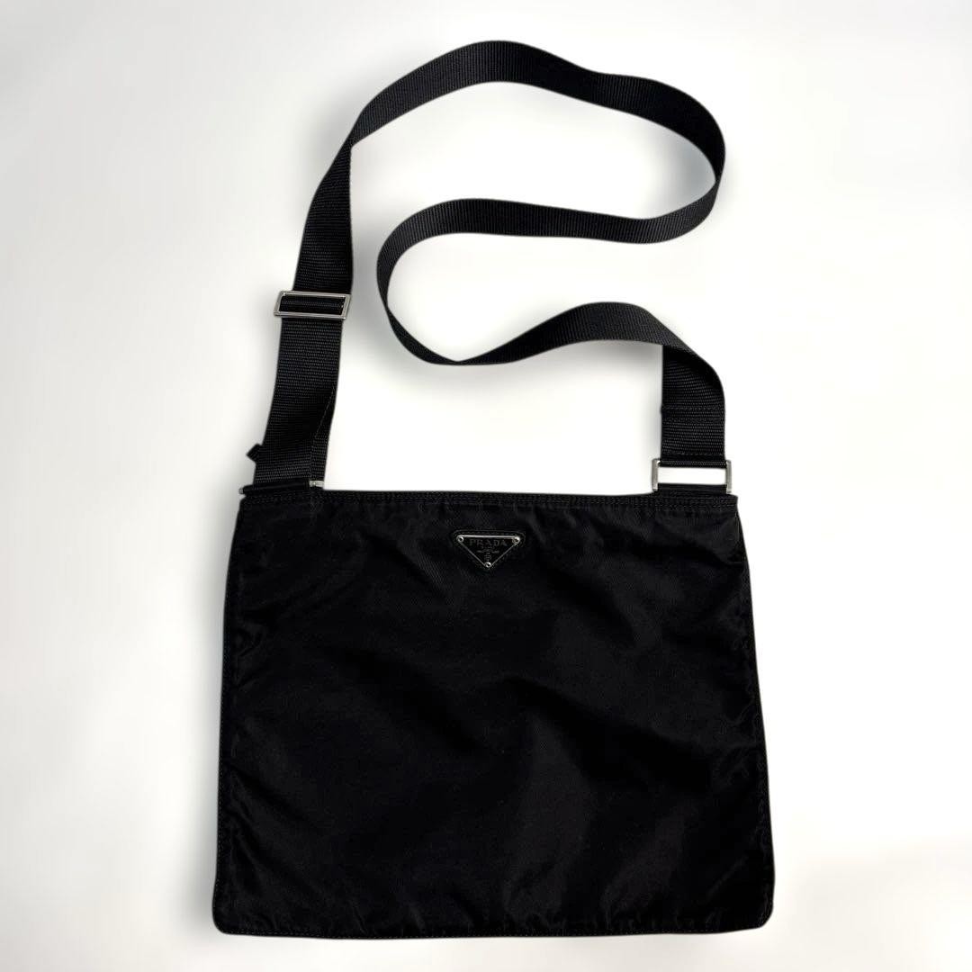 PRADA black tessuto crossbody bag with triangular logo plate from Japan
