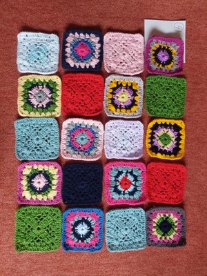 20 Handmade Crochet Granny Squares 10 x 10 cm