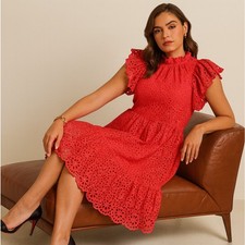 ULLA JOHNSON Norah Eyelet Ruffle Tiered Dress Fuschia Pink Sz 2 $595 {AA54}