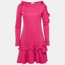 RED Valentino Pink Jersey Bow Detail Flounce Dress L