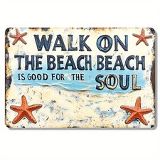 Vintage Coastal Tin Metal Signs Home D cor Wall Art 8x12 Inch Beach Soul with "W