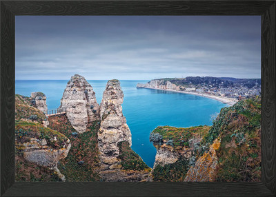Schönes Etretat Panorama gerahmtes Wandbild Poster Leinwanddruck Bild