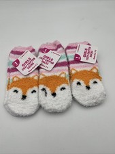 Girls Cozy Critter Socks Fox 3 Pack Shoe Size: 7-3