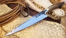 Vintage Gaucho Bowie Knife - Carbon Steel Blade, Deer Antler Handle - Cowboy,