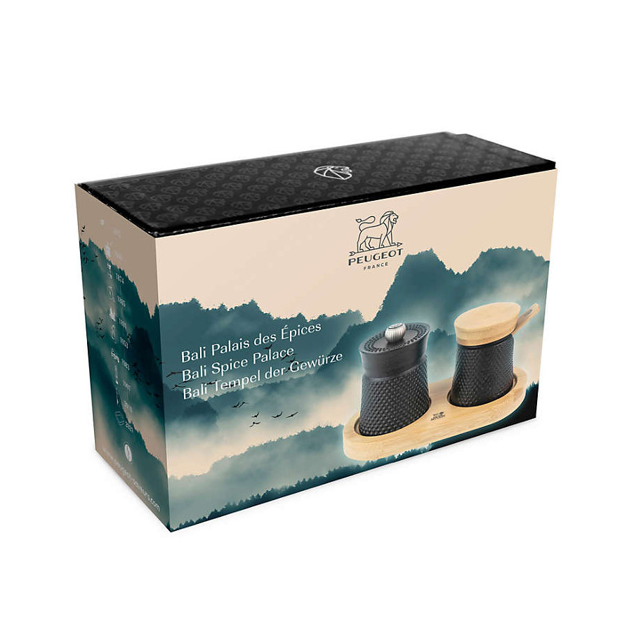 Peugeot Bali Black Cast Iron Pepper Mill and Salt Cellar Set ( NEW ) - Full Box