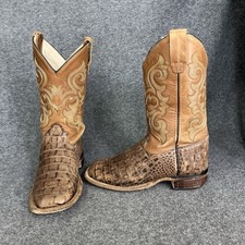 Old West Cowboy Boots KID YOUTH 3.5 D Brown Leather Western Croc Alligator PRINT
