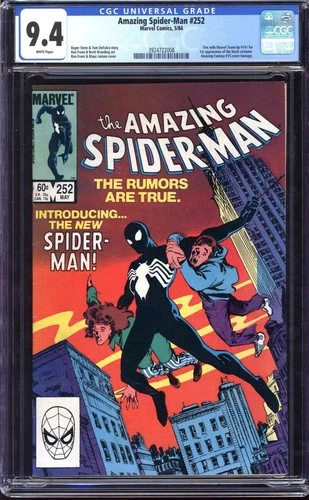 AMAZING SPIDER-MAN #252 CGC 9.4 WHITE PAGES // TIES FOR 1ST BLACK COSTUME 1984