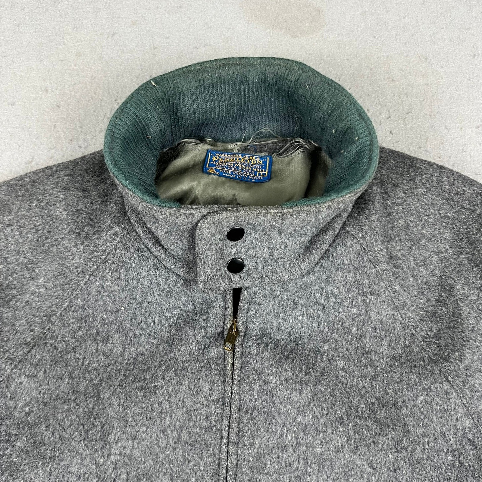 Vintage Pendleton Wool Bomber Jacket Gray Green T… - image 3