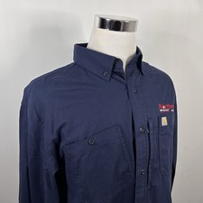 Carhartt XL Relaxed Fit Rugged Flex Work Shirt Navy Cotton Blend Button Down