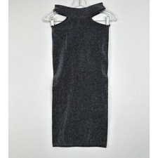 ZARA Metallic Bodycon Mini Dress Cutout Party Silver Black Women's XS S