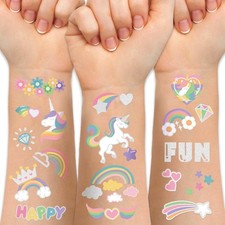 Temporary Tattoo for Kids Unicorn Rainbow Flower Cute-118 Glitter Styles Crow...