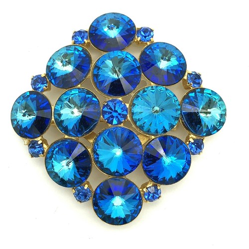 Peacock Blue Rivoli Brooch & Dangle Clip Earrings Set - Picture 6 of 12