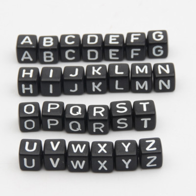 Perles Acrylique Noir Alphabet 10mm Pour Bracelet DIY - Lot 1, 5 Ou 10 Pièces
