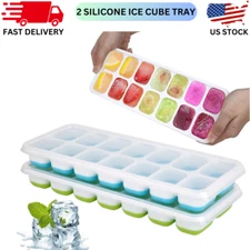 Ice Cube Tray, 2 Pack Silicone Ice Tray, 14 Ice Cube Molds with Lids, Stackable 