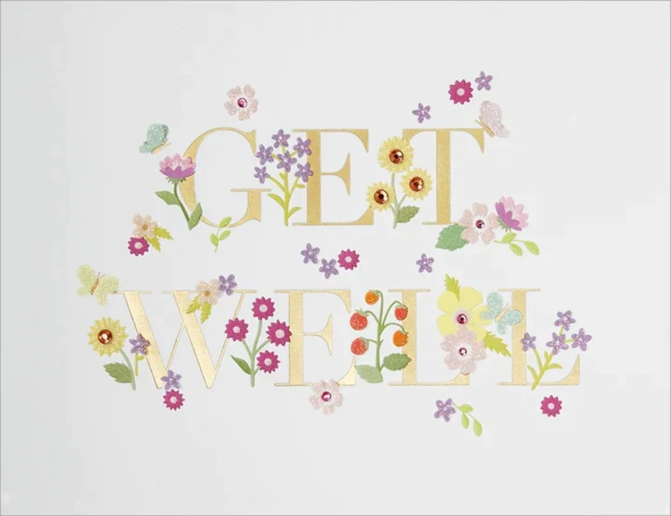 Luxury Get Well Greeting Card - Gold Foil Get Well Lettering With Handmade Flowe - Image 2 of 2