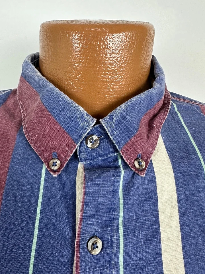 Винтажная рубашка 80-х Red Eye Marc Daniels XL ВЫСОКАЯ синяя в полоску гранж бедствие США - Изображение 3 из 4