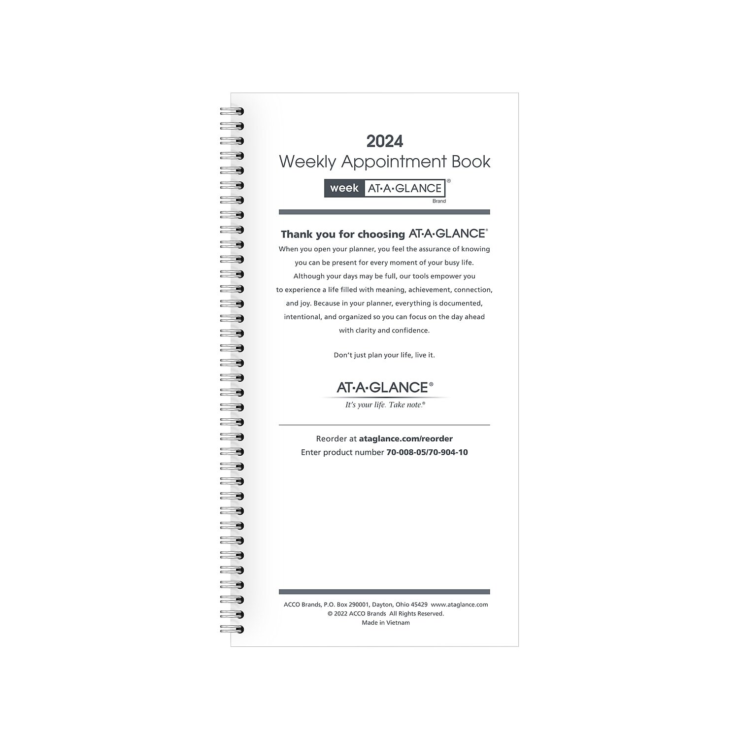 2024 at a glance 70 904 10 refill for 70 008 weekly appointment book