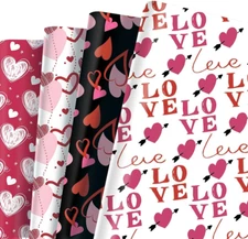 Valentine'S Day Wrapping Paper, Love Heart Wrapping Paper, Folded Flat 8 Sheets