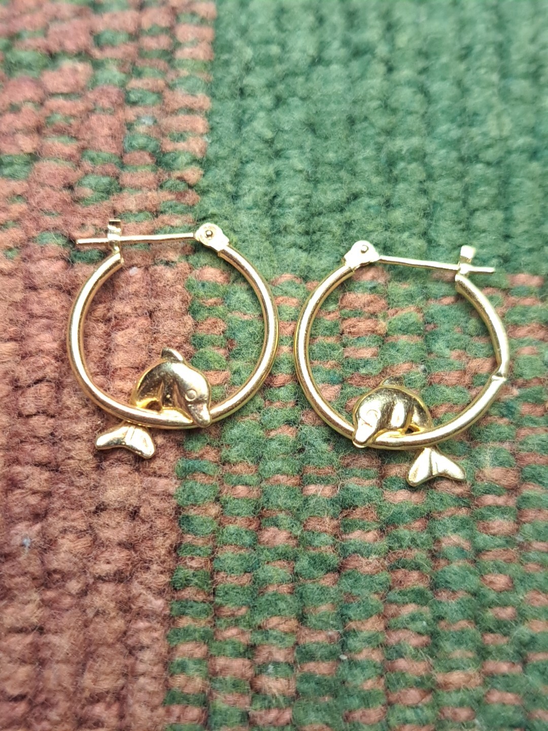 Solid 14 Kt Yellow Gold Stud Dolphin Designer Ear… - image 6