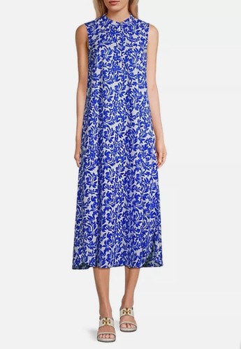 Ro's Garden Devina Floral Cotton Midi-Dress Blue Ondine Large