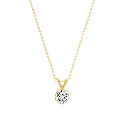 3/4 kt runder im Labor hergestellter gewachsener Diamanteinfassung Halskette echtes 18 K Gelbgold kostenloser Versand