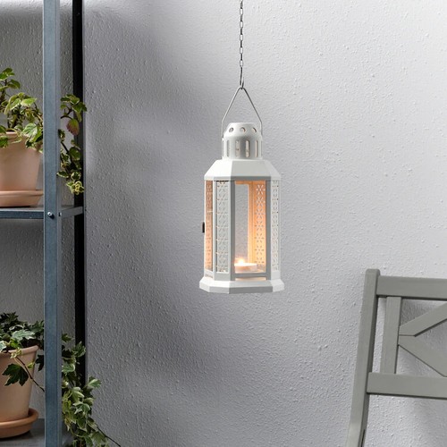 10 Blanco Grande Metal Linterna Boda Mesa Fiesta Colgante Vela Luz Azulada - Imagen 5 de 5