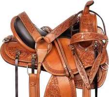 Shwaan Western Pleasure Trail Hand Tooled Leather Horse Saddle Tack set included