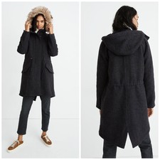 Madewell Vancouver Parka Coal Grey Hood With Removable Faux-fur Size Small New