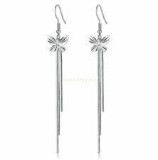 Pretty New Silver Butterfly Charm Long Snake Chain Tassel Hook Dangle Earrings