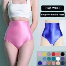 MJINM Women's Shiny Briefs Knickers Underwear High Waist Glossy Gym Yoga Shorts