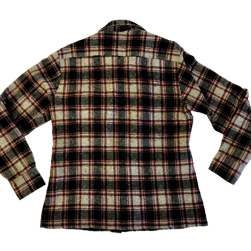 Camisa de Lana ROCKABILLY Franela a Cuadros Negra Roja Línea Dorada Años 60 De Colección M Foto 4 de 4