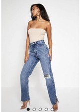 I Saw It First Jeans Size 12 Blue High Waist Ripped Knee Split Hem NEW LM23
