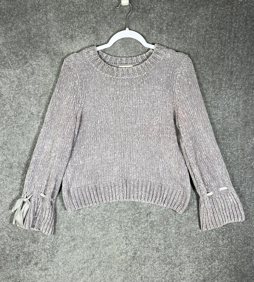 Cupio Soft Chenille Sweater Womens Size Medium Gray Ribbon Sleeve