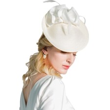 Luxury Women's Straw Fascinator Hat with Feather Derby,Cocktail,Tea Party Formal