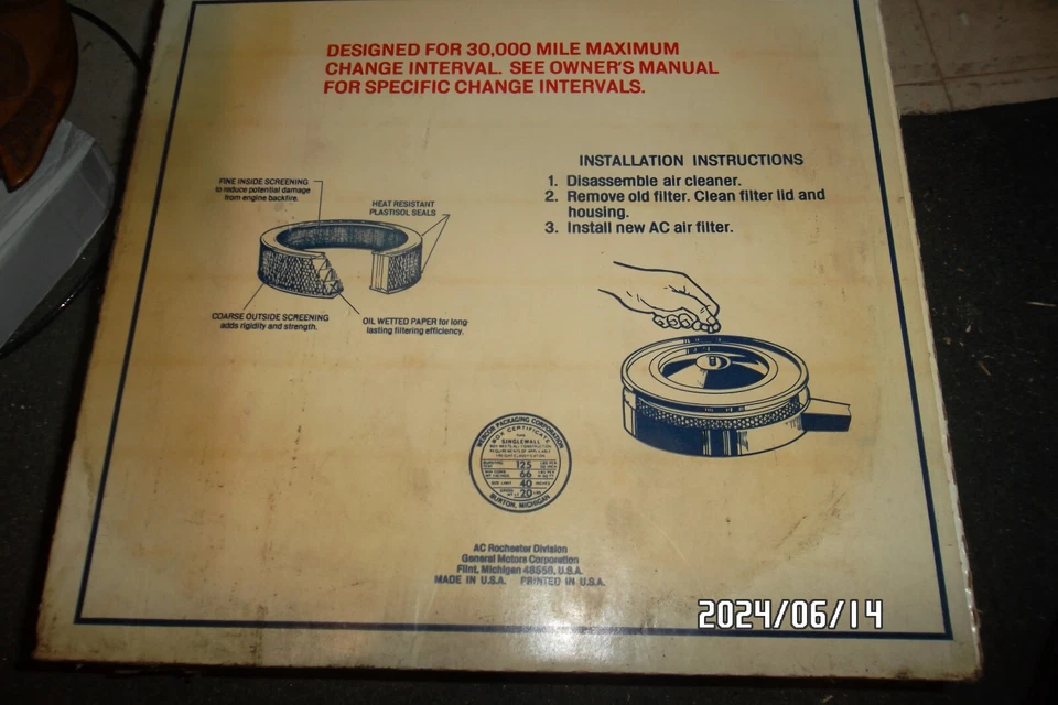 A926C AC Delco Air Filter for Chevy Suburban Blazer Express Van SaVana C10 K10 — 第 3/4 张图片