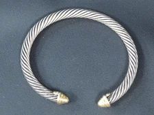 David Yurman Sterling Cable Cuff Bracelet w/ 14k Gold Accents - FREE SHIPPING!