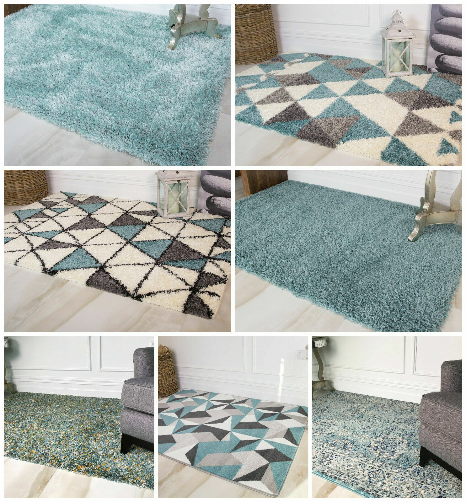 Soft Warm Shaggy Duck Egg Blue Rugs Thick Fluffy Bedroom Cosy Area Mats