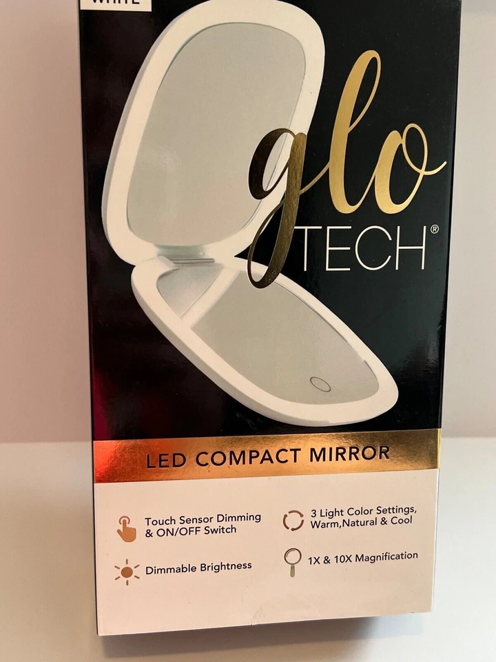 GLO TECH LED COMPACT Magnifying Small Mirror 1X & 10X Travel 4” *White Or Black*
