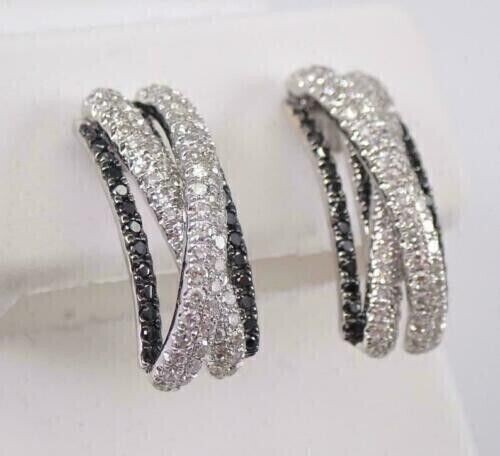 2 Ct Round Cut Black Diamond VVS1/D Huggie Hoop Earrings 14K White Gold Finish - Picture 2 of 4