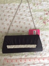 NWT Black Satin RhinestoneEvening Clutch Purse Prom Ball Wedding By Jacki Design