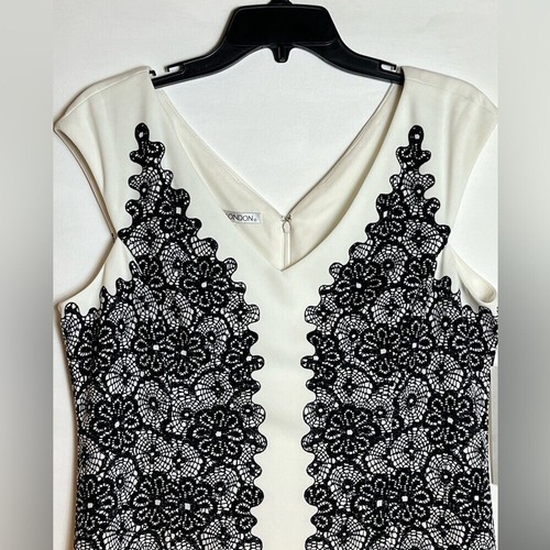 Maggie London Women’s White and Black Graphic Lace Dress Sz 14 NWT - Picture 3 of 16