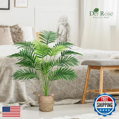 Der Rose 2Pcs Fake Palm Tree 28Inch Large Fake Potted Faux Areca Palm Plant w - Picture 4 of 5