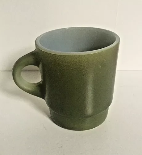 Green Fire King Anchor Hocking Vintage Mug USA 3.5" Mug C Handle Milk Glass