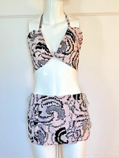  RARE Vintage 1940's 2 pc. Swimsuit with a Tropical Leaf Print in Pink Black