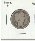 1892 S Barber Quarter