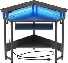 Rolanstar Corner Desk,44.5" W X 34.5" H Small Computer Desk with Power Outlets,