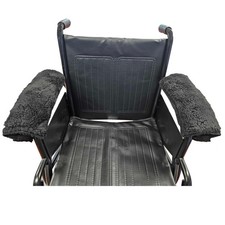 Padded Wheelchair Arm Cover, Black - Sheepskin, Cushioned Armrest Pads for Wh...